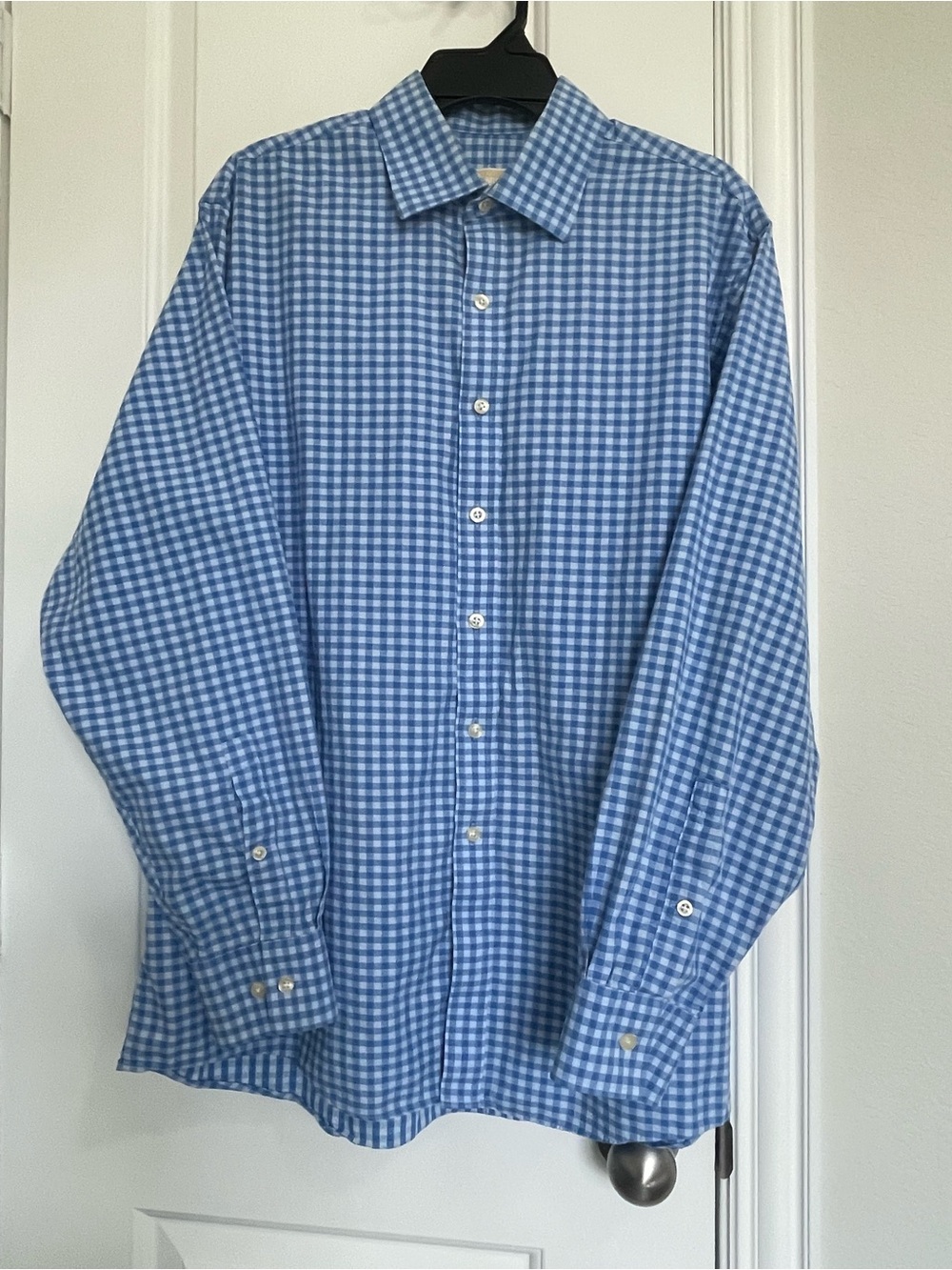 Michael Kors Men's Dress Shirt 16.5 34/35 Blue White Gingham Check Long Sleeve